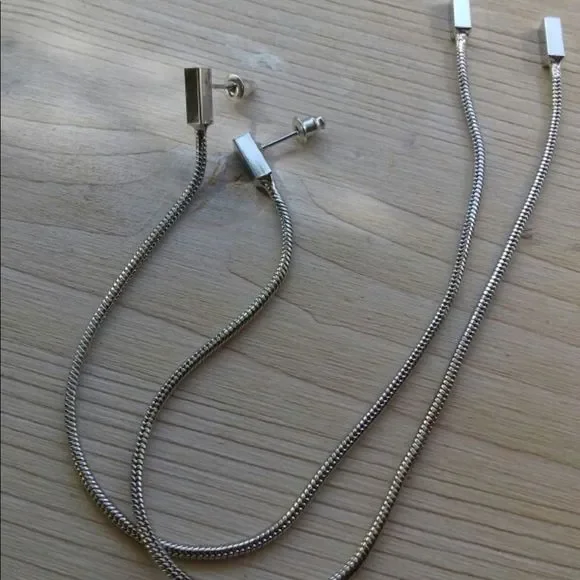 Extra long silver dangling earrings - Picture 3 of 7